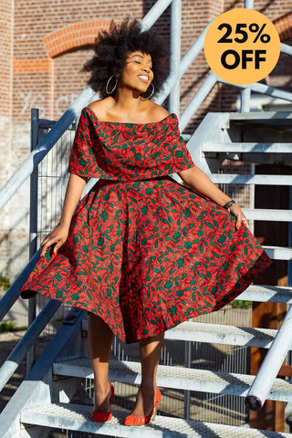 Pre Order Oyin Midi African Print Cape Dress Dresses