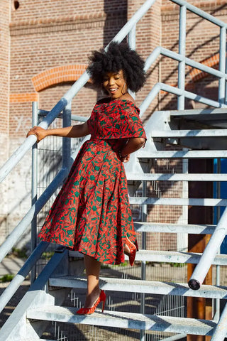 Pre Order Oyin Midi African Print Cape Dress Dresses