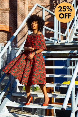 Pre Order Oyin Midi African Print Cape Dress Dresses
