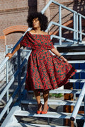 Pre Order Oyin Midi African Print Cape Dress Dresses