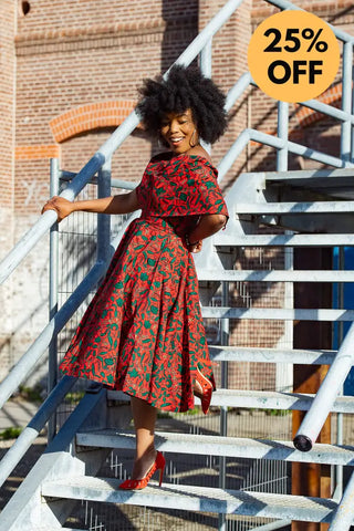 Pre Order Oyin Midi African Print Cape Dress Dresses