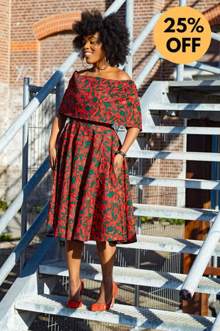 Pre Order Oyin Midi African Print Cape Dress Dresses