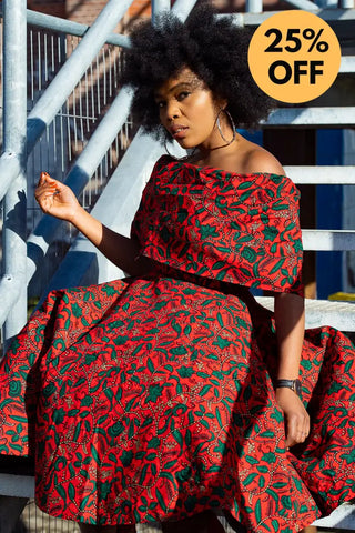 Pre Order Oyin Midi African Print Cape Dress Dresses