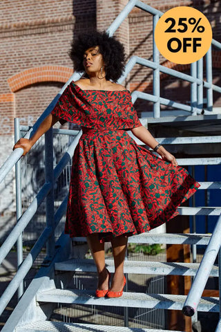 Pre Order Oyin Midi African Print Cape Dress Dresses