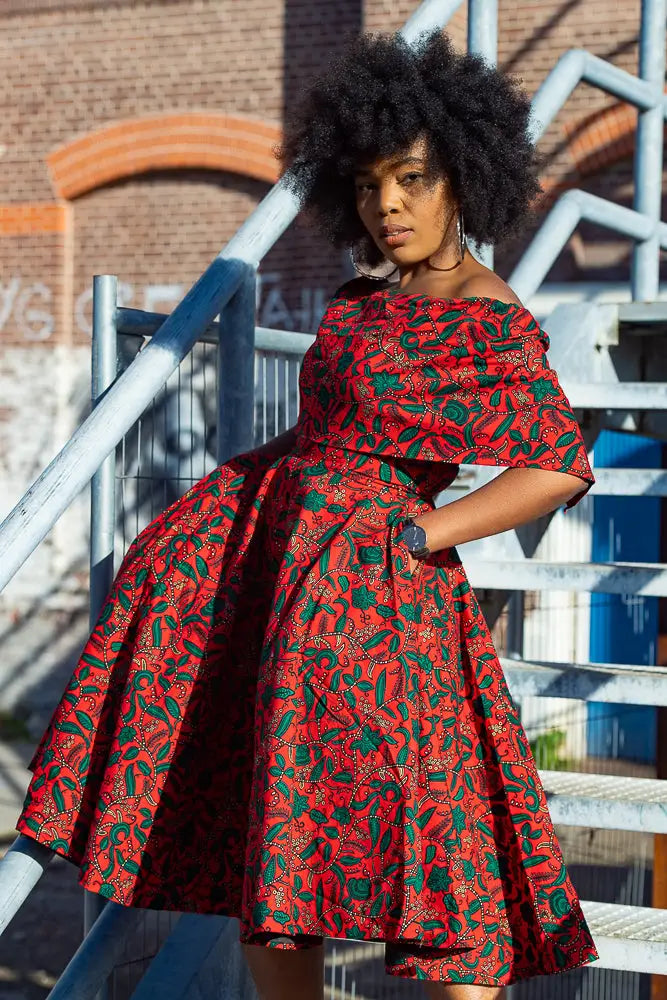 Oyin Midi African Print Cape Dress Oyin Midi African Print Cape Dress
