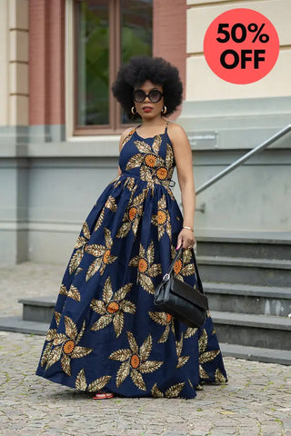 Palesa Navy Blue And Brown Dress Dresses