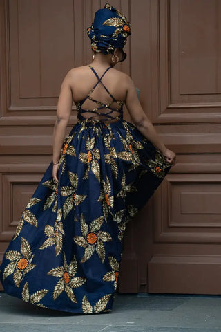 Palesa Navy Blue And Brown Dress Dresses