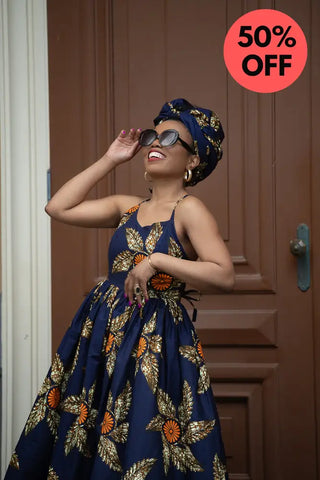 Palesa Navy Blue And Brown Dress Dresses