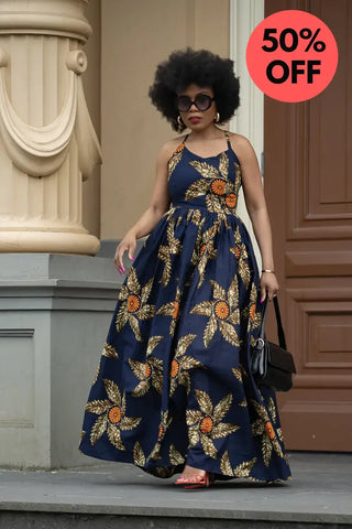 Palesa Navy Blue And Brown Dress Dresses