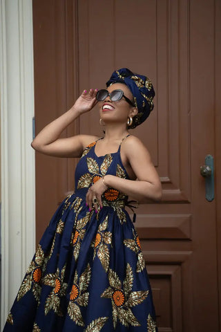 Palesa Navy Blue And Brown Dress Dresses