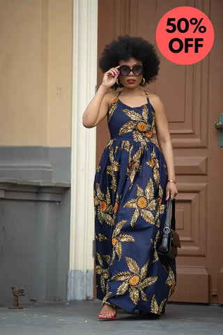 Palesa Navy Blue And Brown Dress Dresses