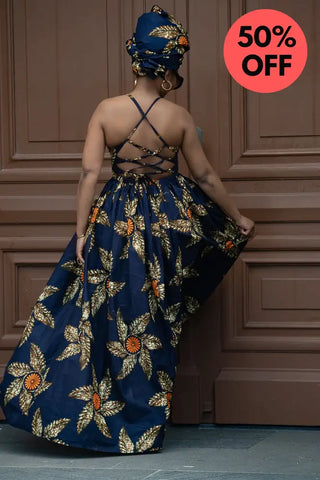 Palesa Navy Blue And Brown Dress Dresses