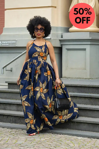 Palesa Navy Blue And Brown Dress Dresses