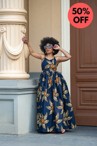 Palesa Navy Blue And Brown Dress Dresses