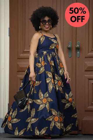 Palesa Navy Blue And Brown Dress Dresses