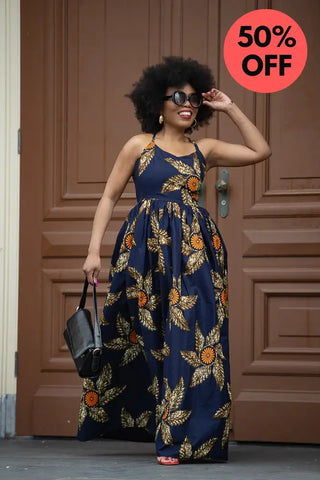 Palesa Navy Blue And Brown Dress Dresses