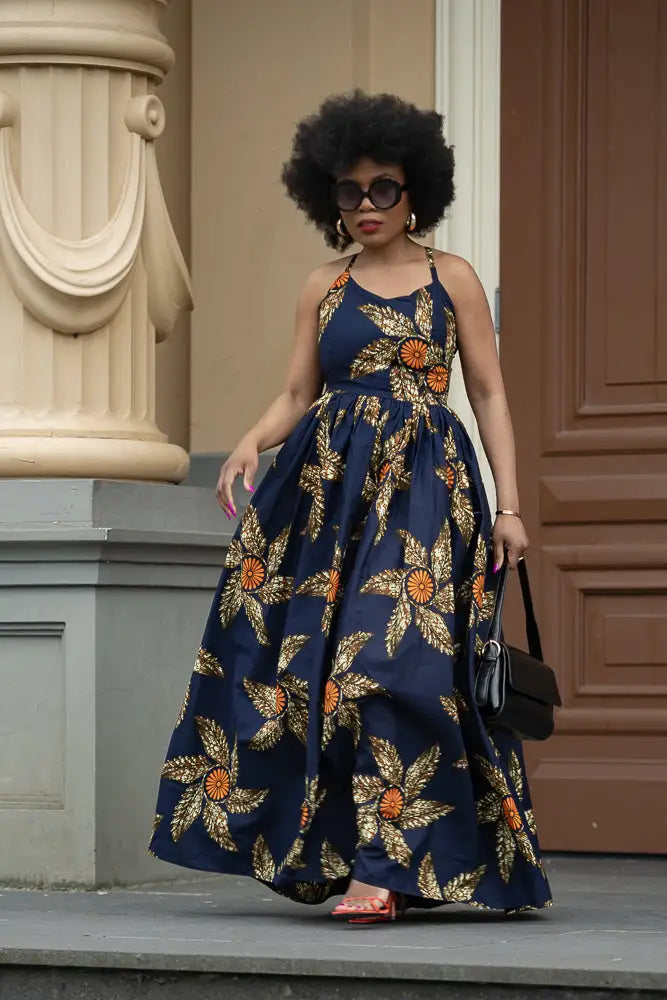Palesa Navy Blue And Brown Dress Dresses