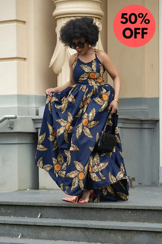 Palesa Navy Blue And Brown Dress Dresses