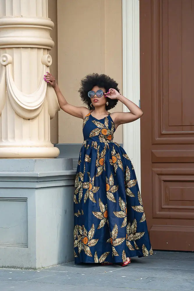 Palesa Navy Blue And Brown Dress Dresses