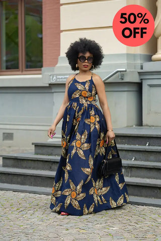 Palesa Navy Blue And Brown Dress Dresses