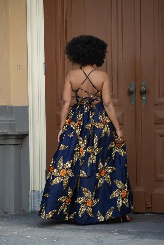 Palesa Navy Blue and Brown Dress