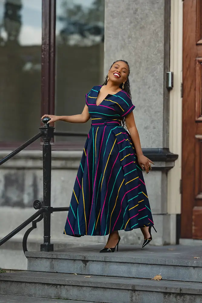 Pre Order - Peju Blue Black with Stripes dress Pre Order - Peju Blue Black with Stripes dress