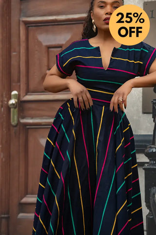 PEJU NAVY BLUE WITH STRIPES DRESS Women’s Dress