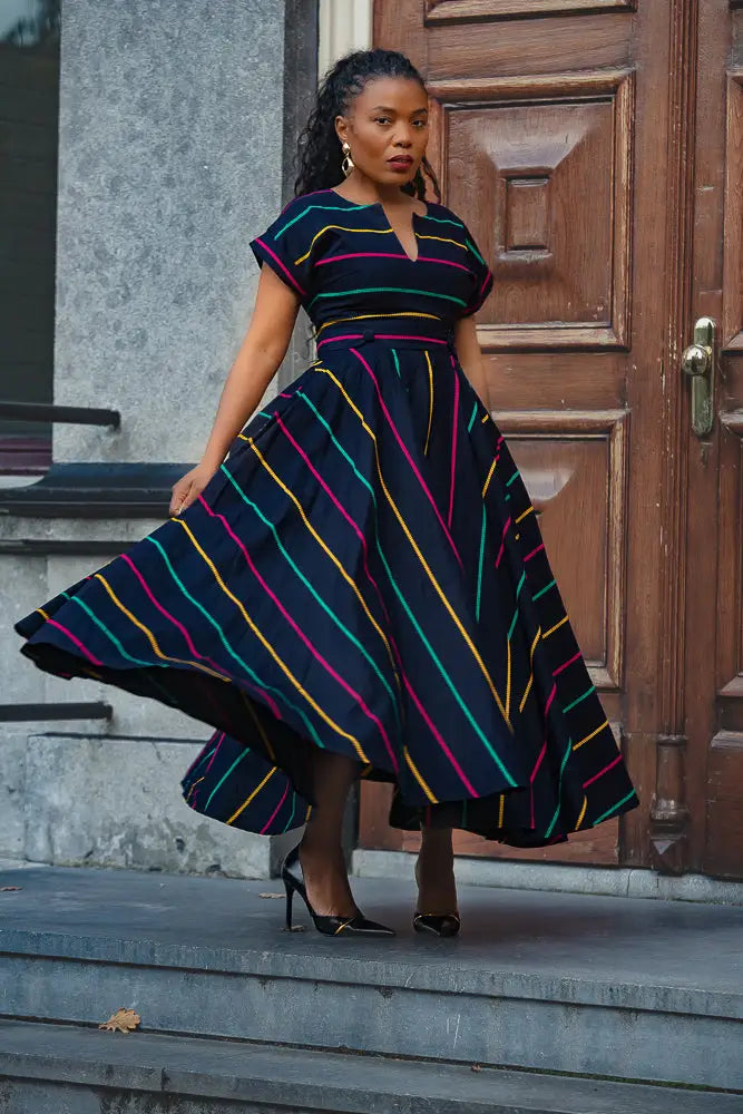 Peju Blue Black with Stripes dress S