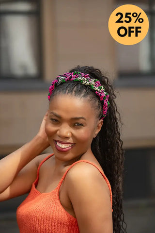 PINK FLORAL BRAIDED HEADBAND HEADBANDS