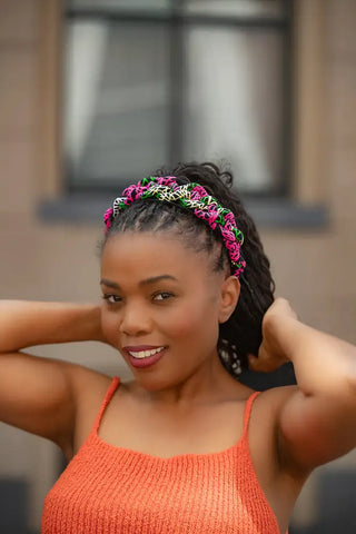 PINK FLORAL BRAIDED HEADBAND HEADBANDS