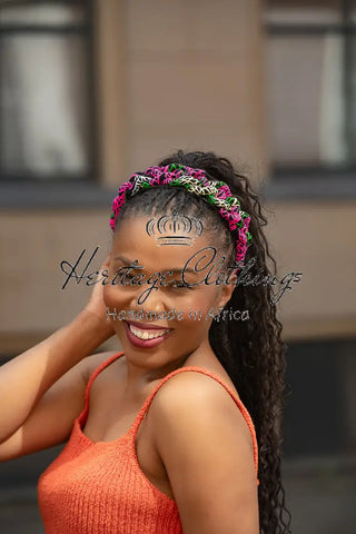 PINK FLORAL BRAIDED HEADBAND HEADBANDS