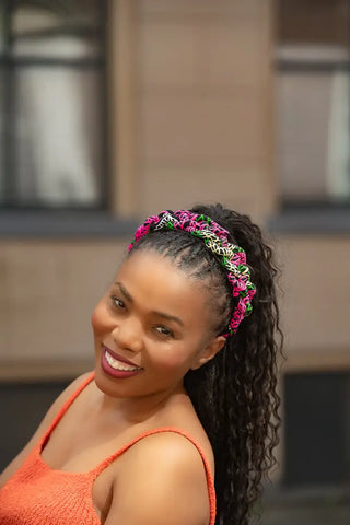 PINK FLORAL BRAIDED HEADBAND HEADBANDS