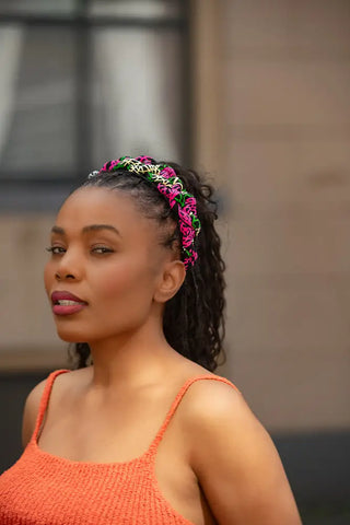 PINK FLORAL BRAIDED HEADBAND HEADBANDS