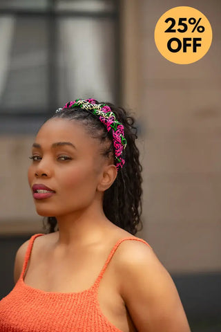 PINK FLORAL BRAIDED HEADBAND HEADBANDS