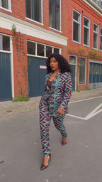 Zora Teal and Burgundy Trouser