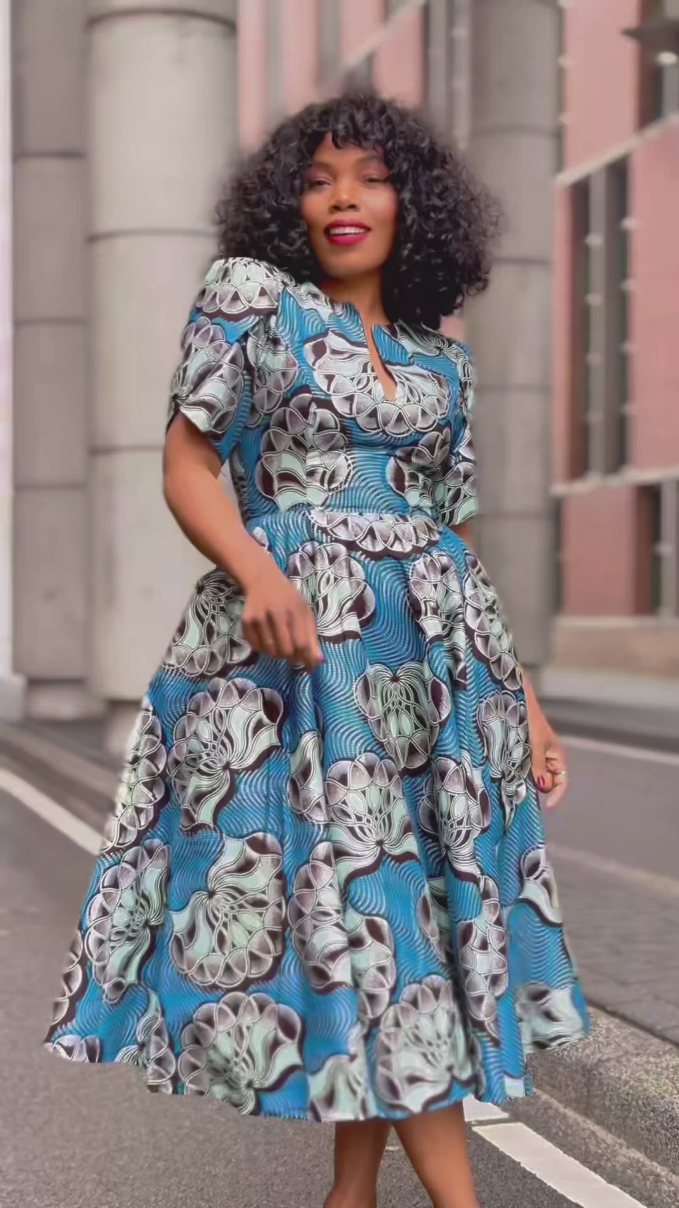 Beverly Blue and Silver Ankara Midi Dress