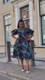 Nefertiti Blue and Brown Midi Dress