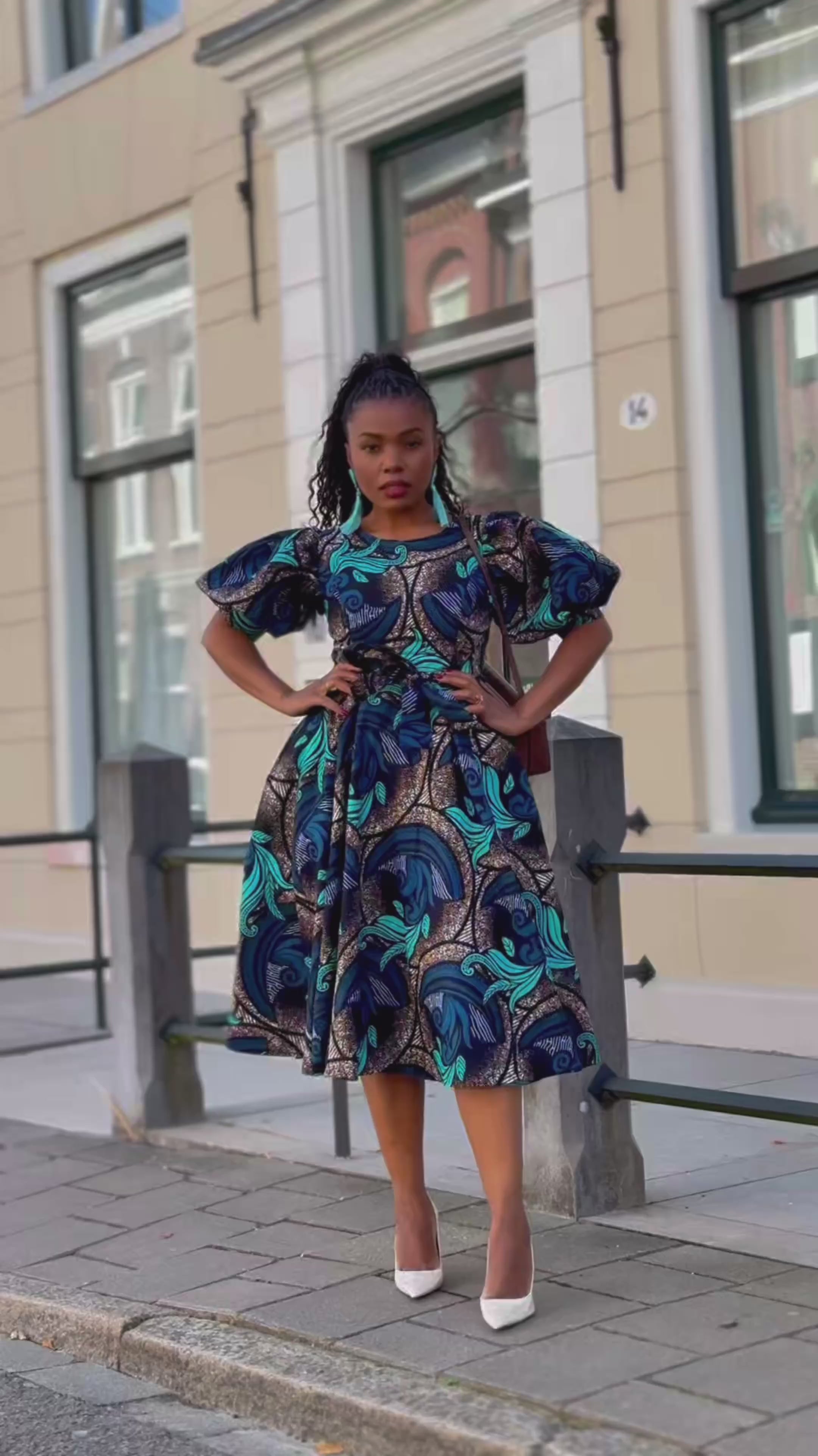 Nefertiti Blue and Brown Midi Dress