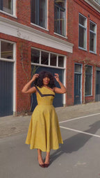 Dalia Black and Yellow Asymmetric Cotton Summer Midi Dress