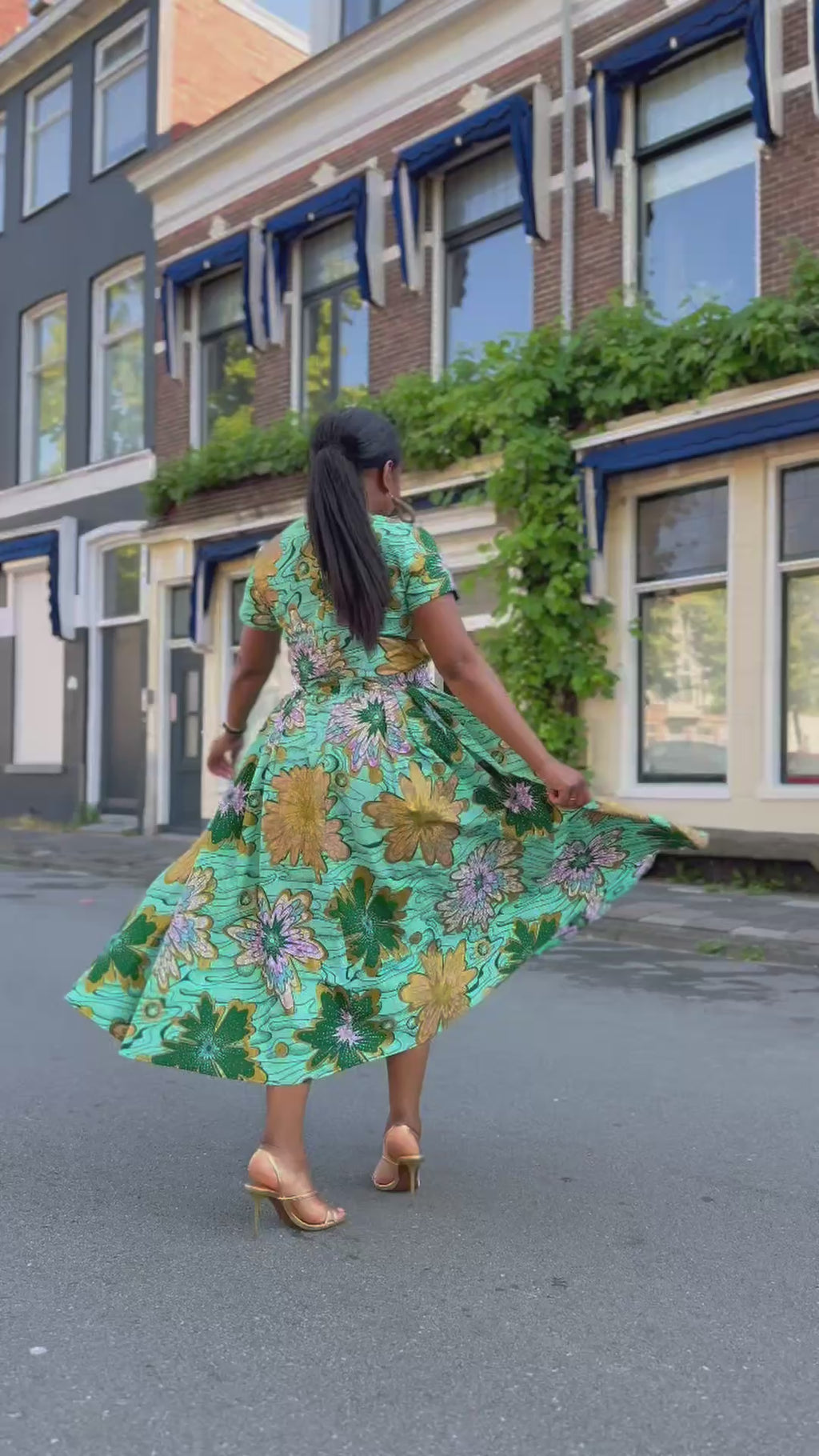 Marisol Mint Green and Gold Floral Dress