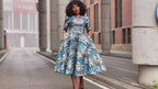 Beverly Blue and Silver Ankara Midi Dress