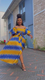 Maya Blue And Gold Front-slit Dress