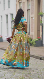 Amia Blue and Gold Maxi Dress