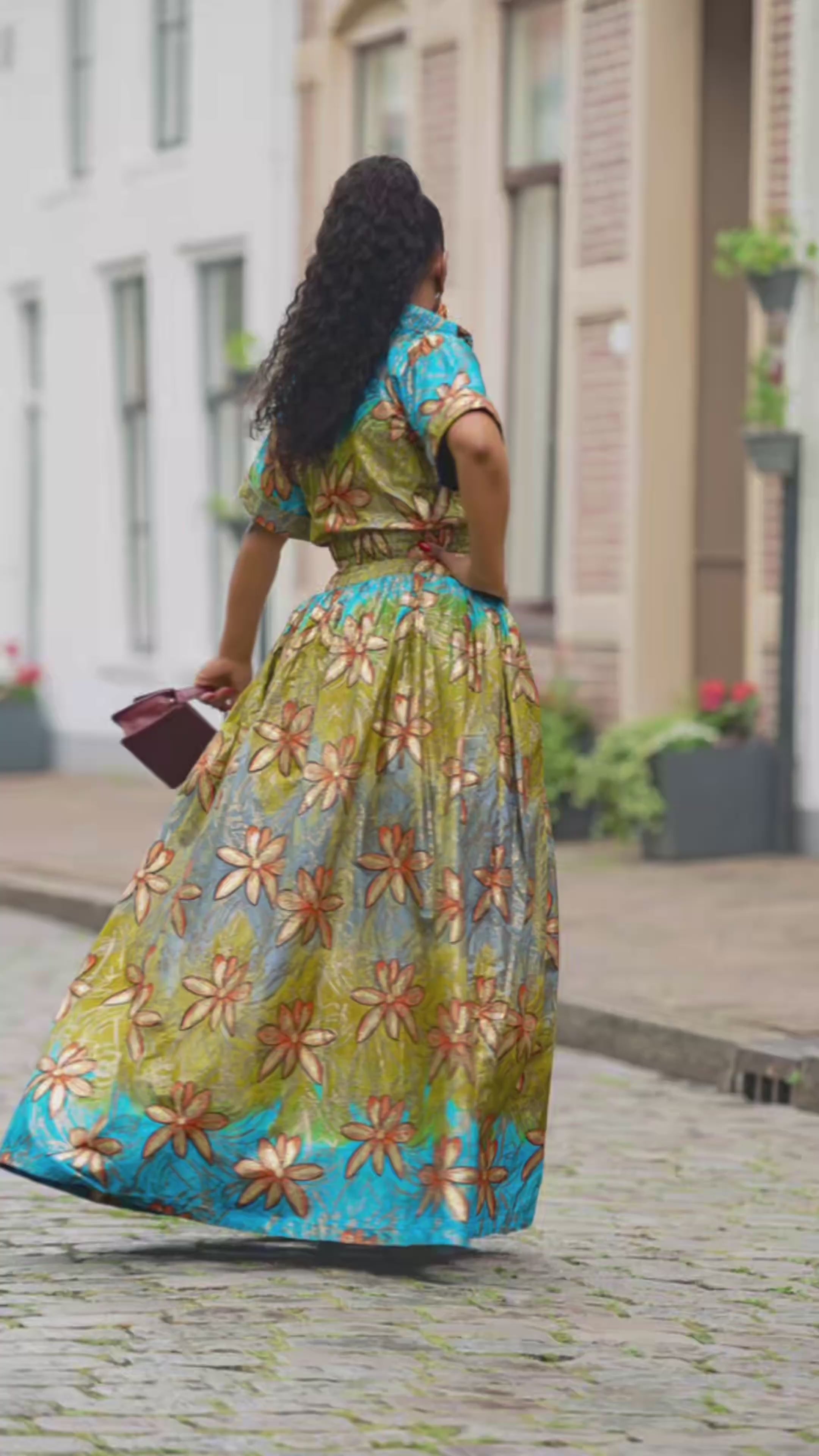 Amia Blue and Gold Maxi Dress