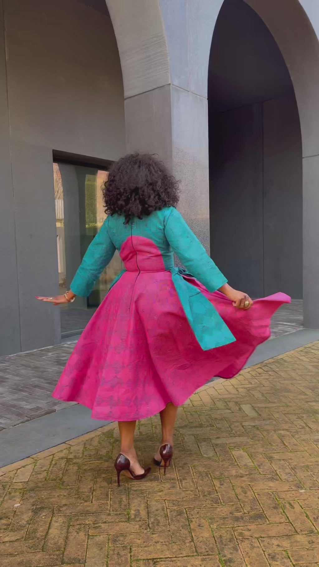 Kora Teal and Pink Geometric Ankara Print Dress