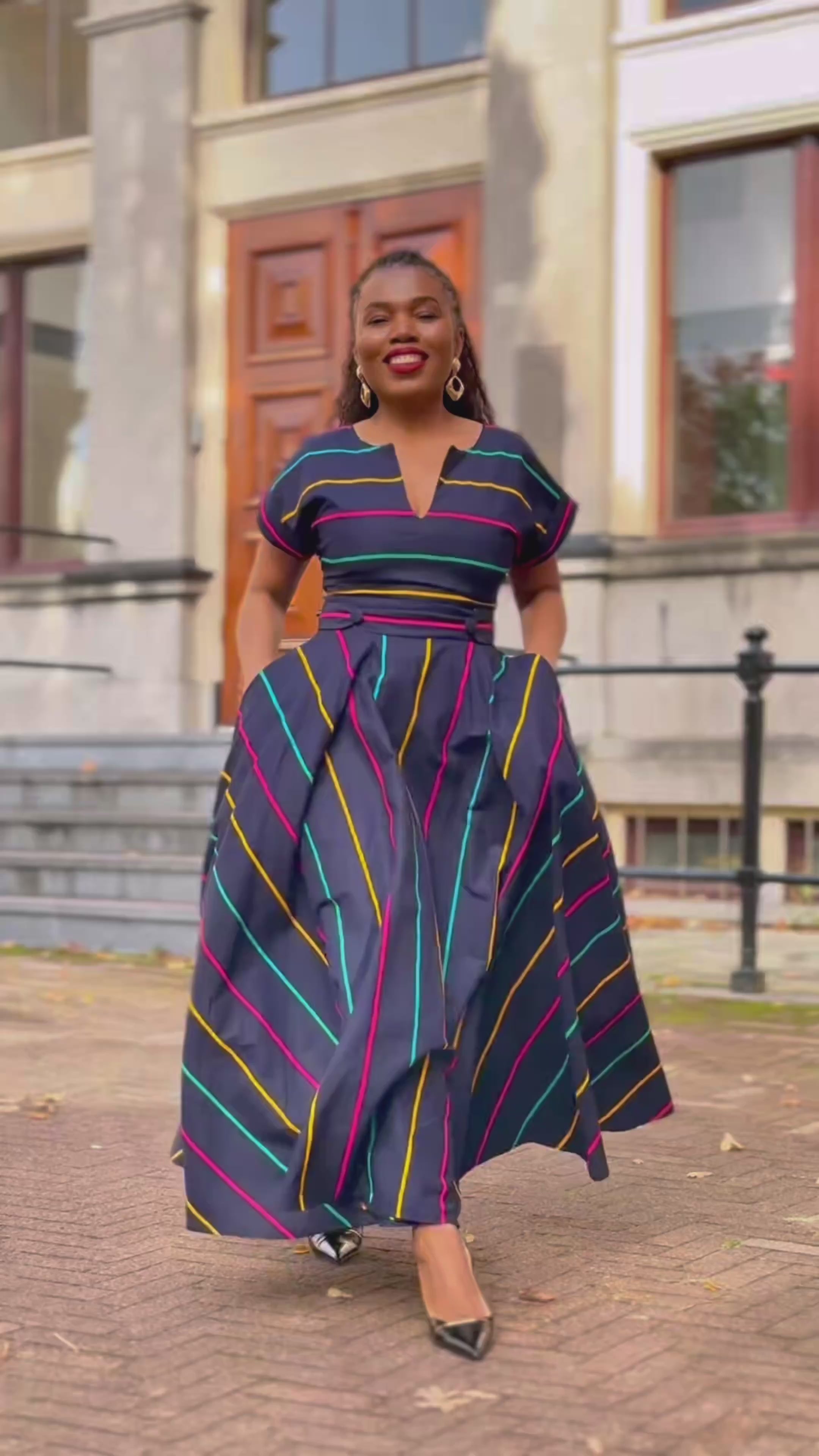 Peju Blue Black with Stripes dress