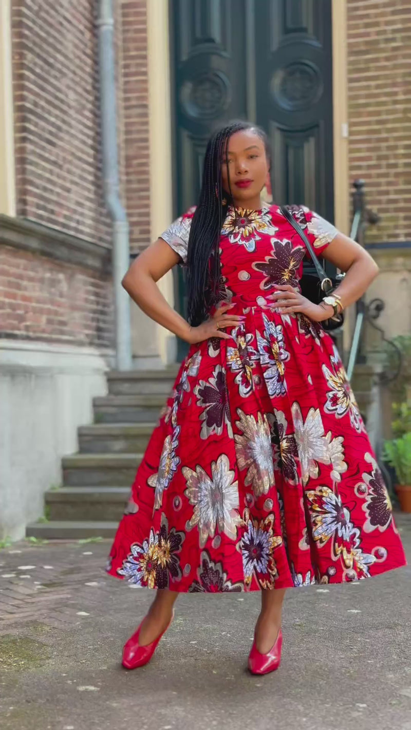 Marisol Red and Silver Floral Dress