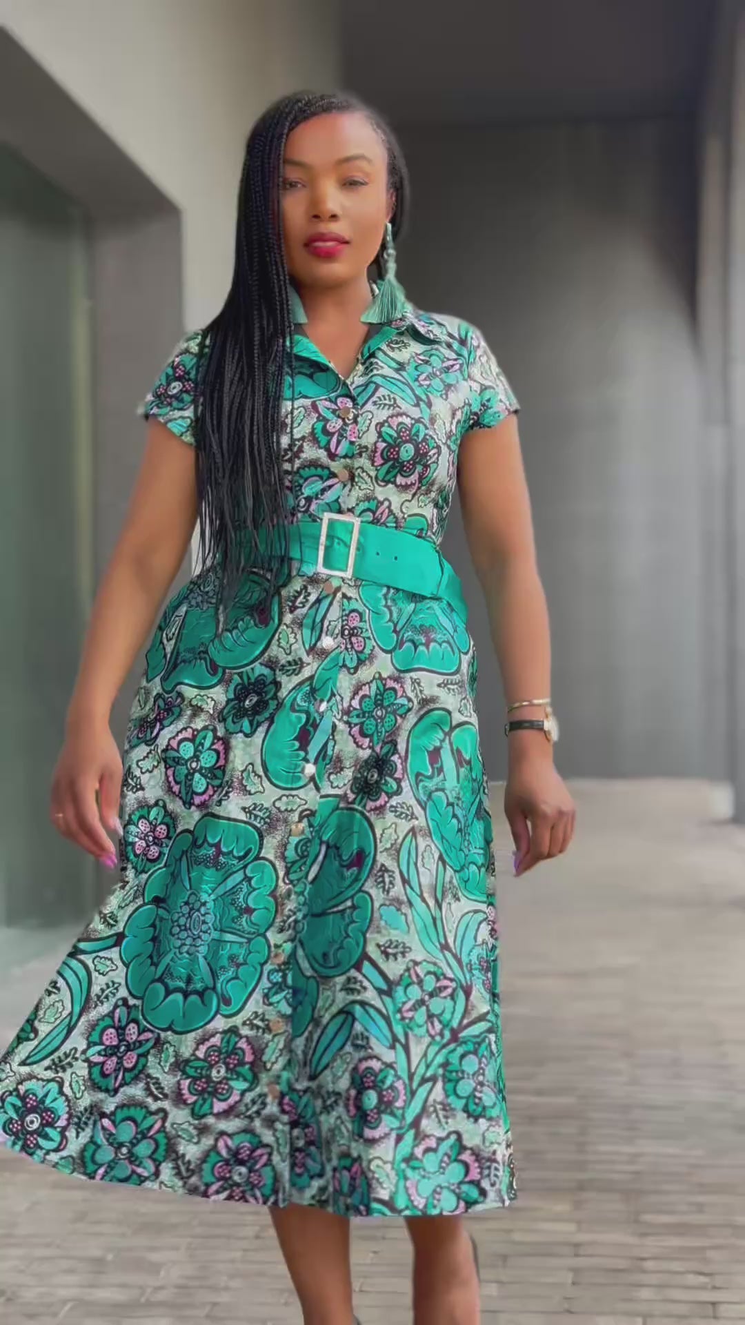 Zafira Teal African Print Dress