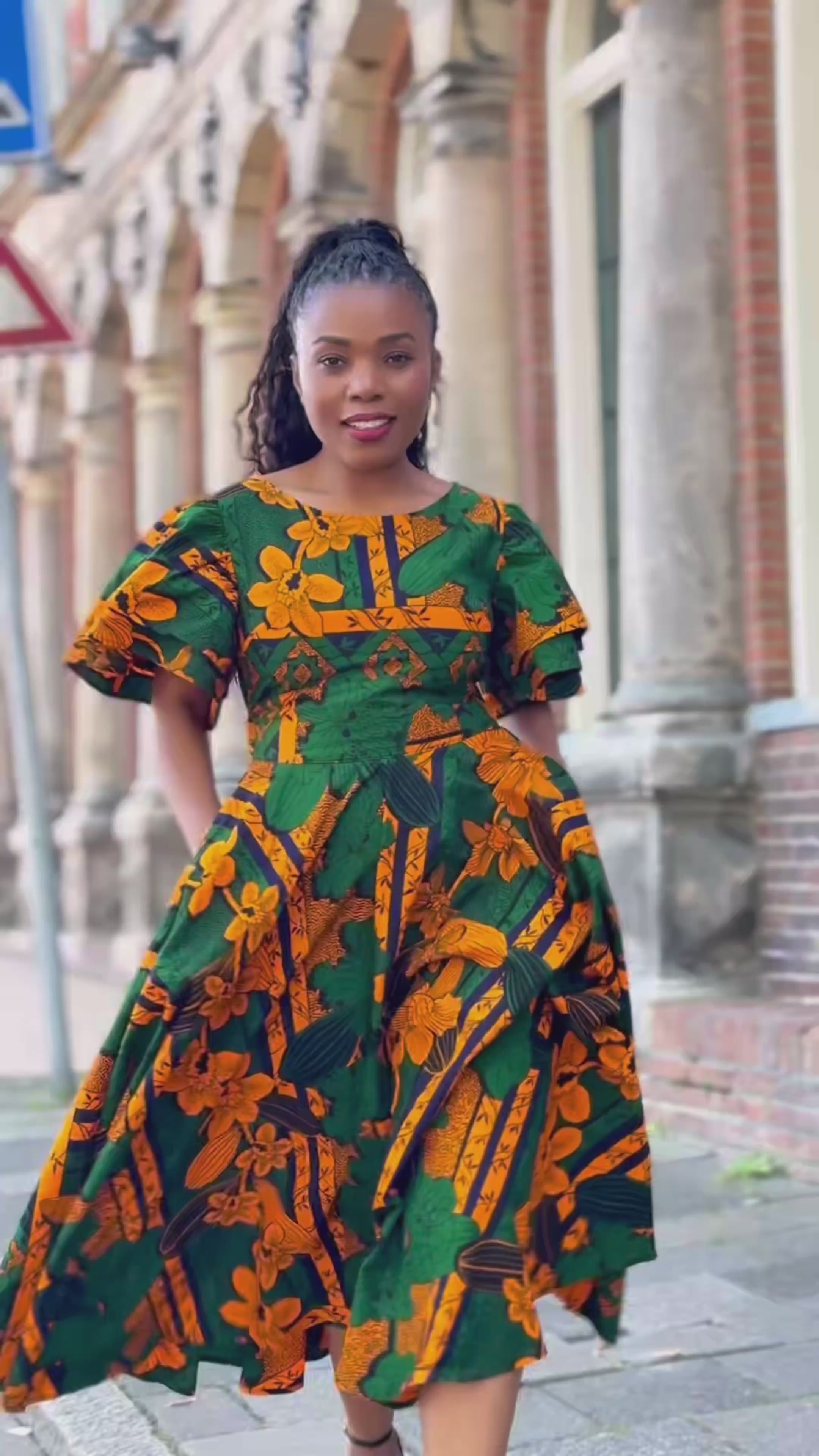 Adesua Green and Orange Dress