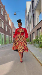 Aiyana Red and Gold Puffy Sleeve